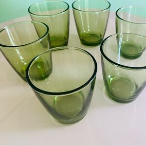 Set of Six Vintage Mid Century Modern Green Small Drinking Glasses